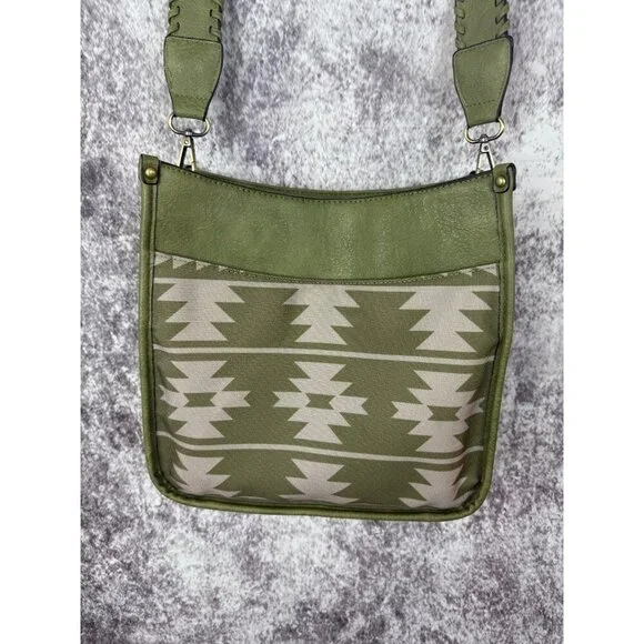 Leather Purse & Wallet Green Crossbody Tote bag Aztec Southwest Boho Tribal - Picture 2 of 16